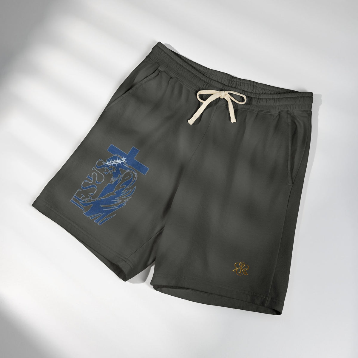 Faith Graphic Sweat Shorts — 'Jesus' Cross & Crown Lightweight Fleece