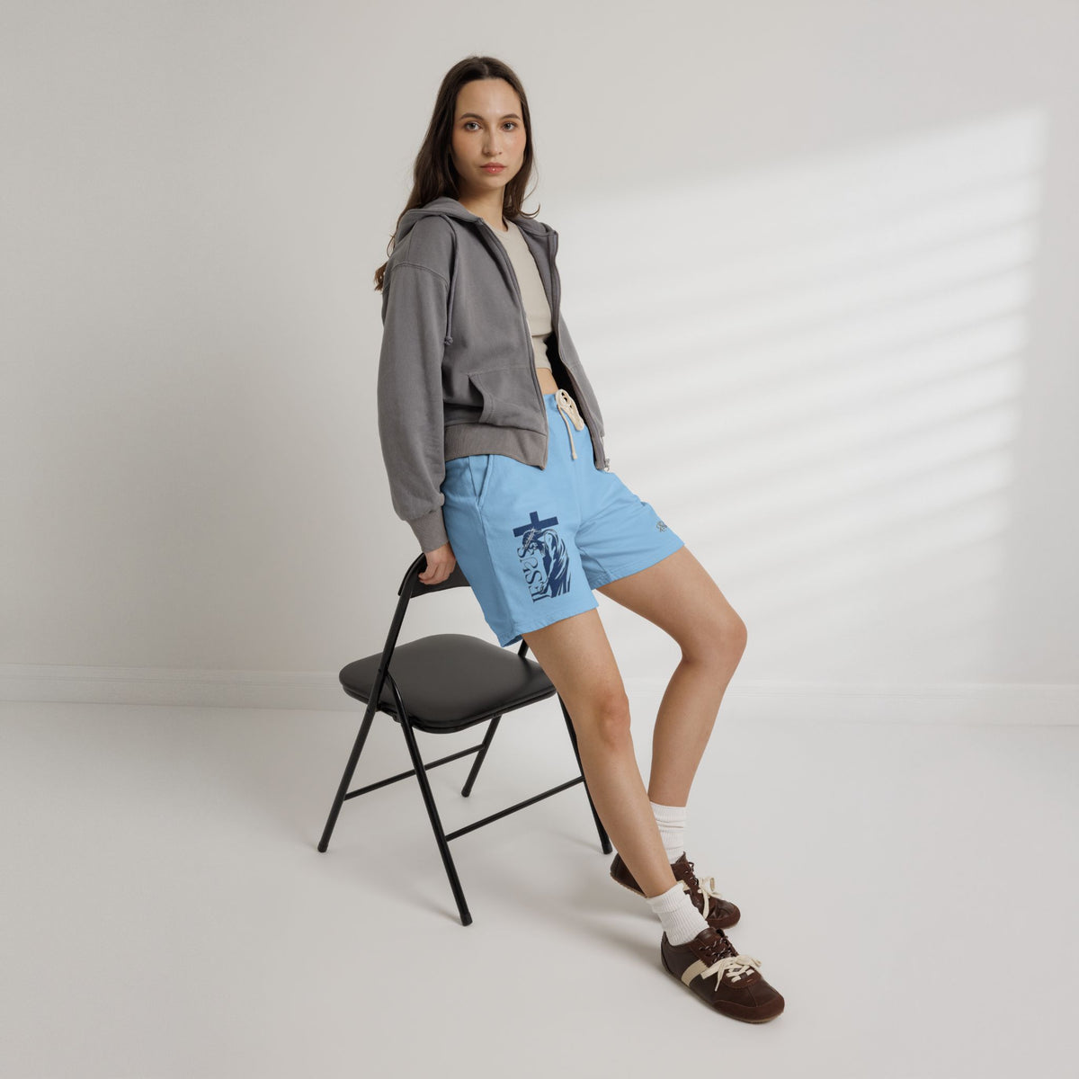 Faith Graphic Sweat Shorts — 'Jesus' Cross & Crown Lightweight Fleece