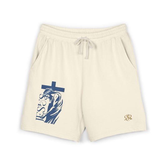 Faith Graphic Sweat Shorts — 'Jesus' Cross & Crown Lightweight Fleece