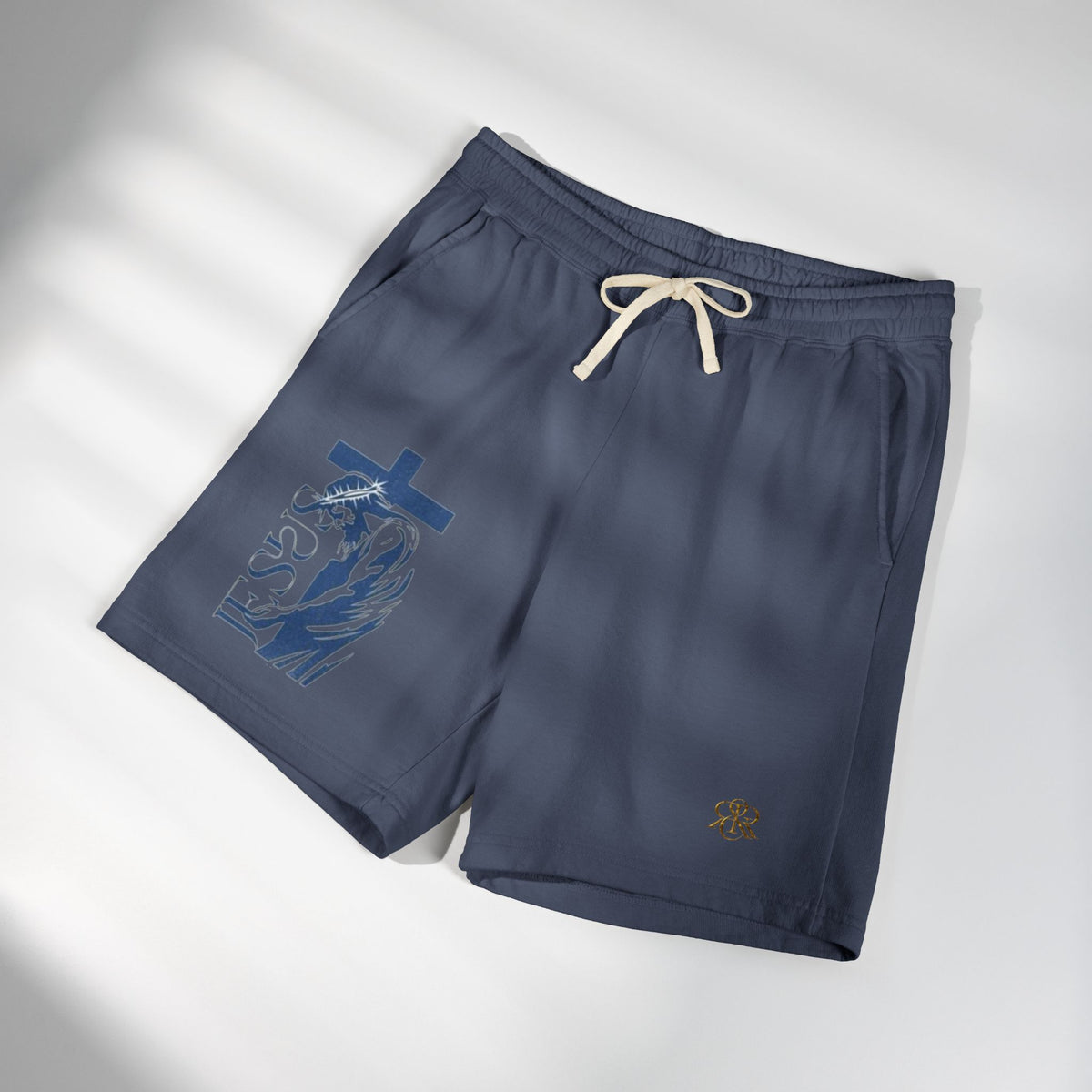 Faith Graphic Sweat Shorts — 'Jesus' Cross & Crown Lightweight Fleece