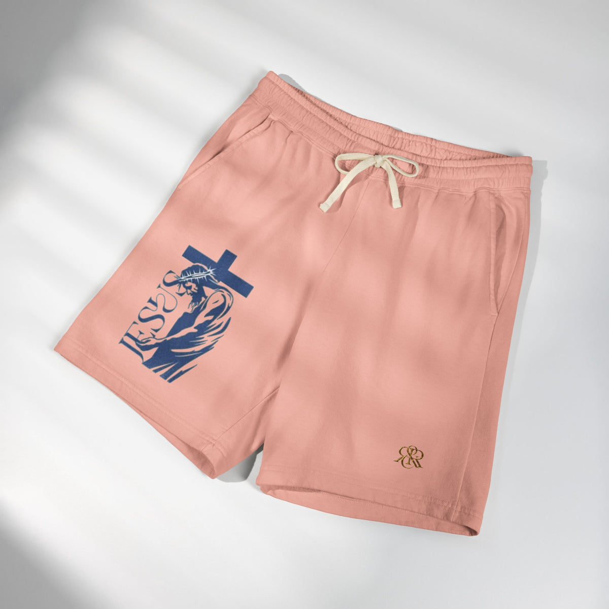 Faith Graphic Sweat Shorts — 'Jesus' Cross & Crown Lightweight Fleece