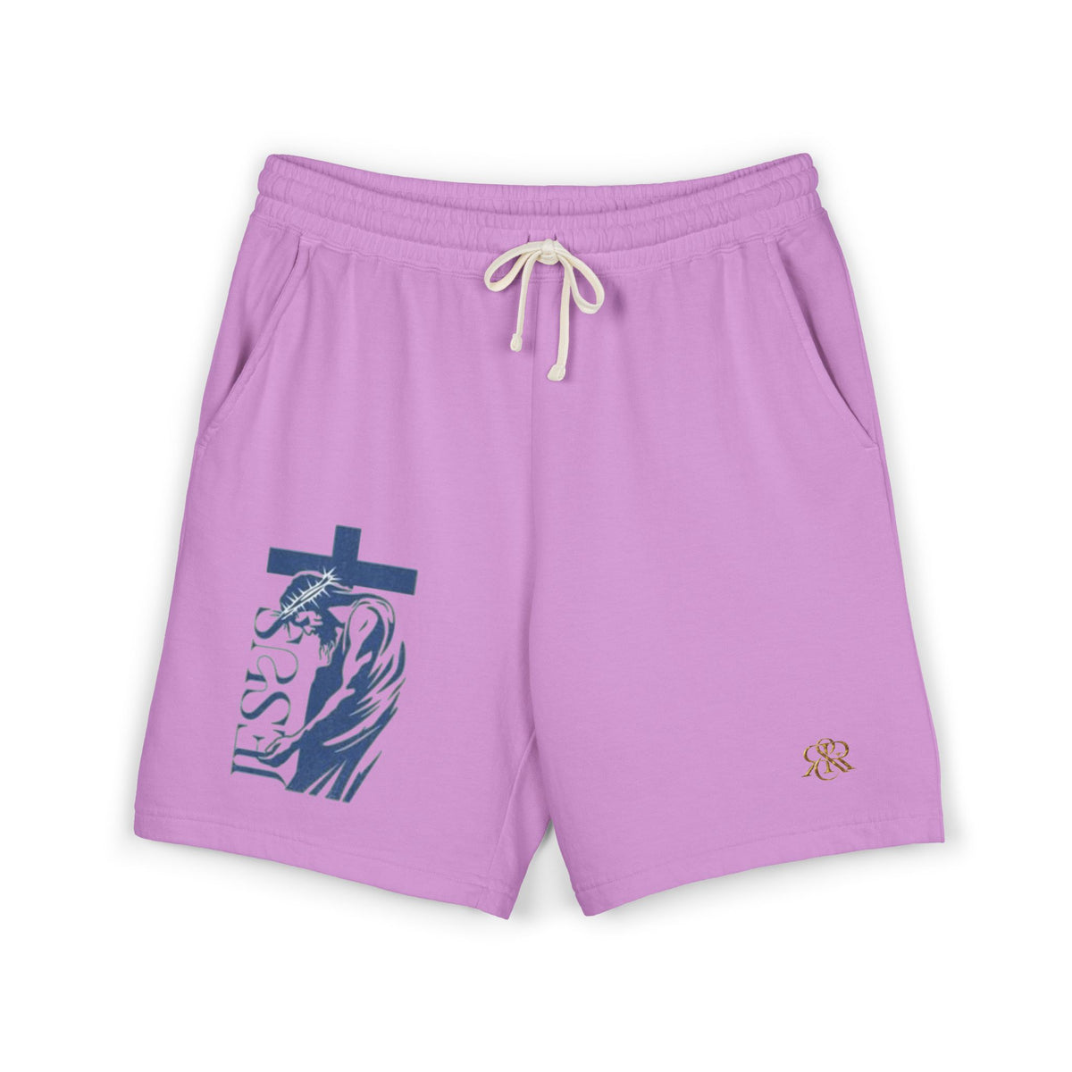 Faith Graphic Sweat Shorts — 'Jesus' Cross & Crown Lightweight Fleece