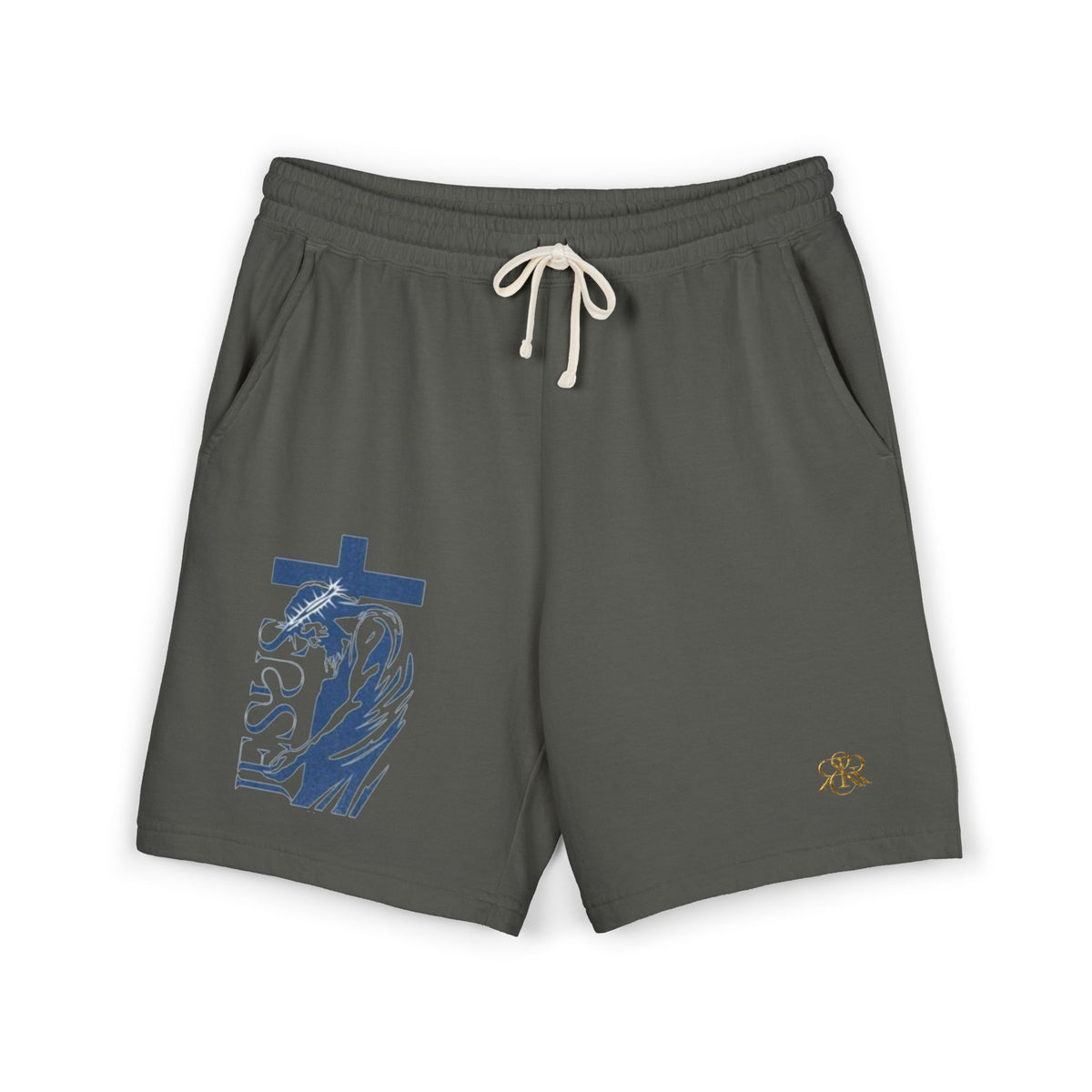 Faith Graphic Sweat Shorts — 'Jesus' Cross & Crown Lightweight Fleece