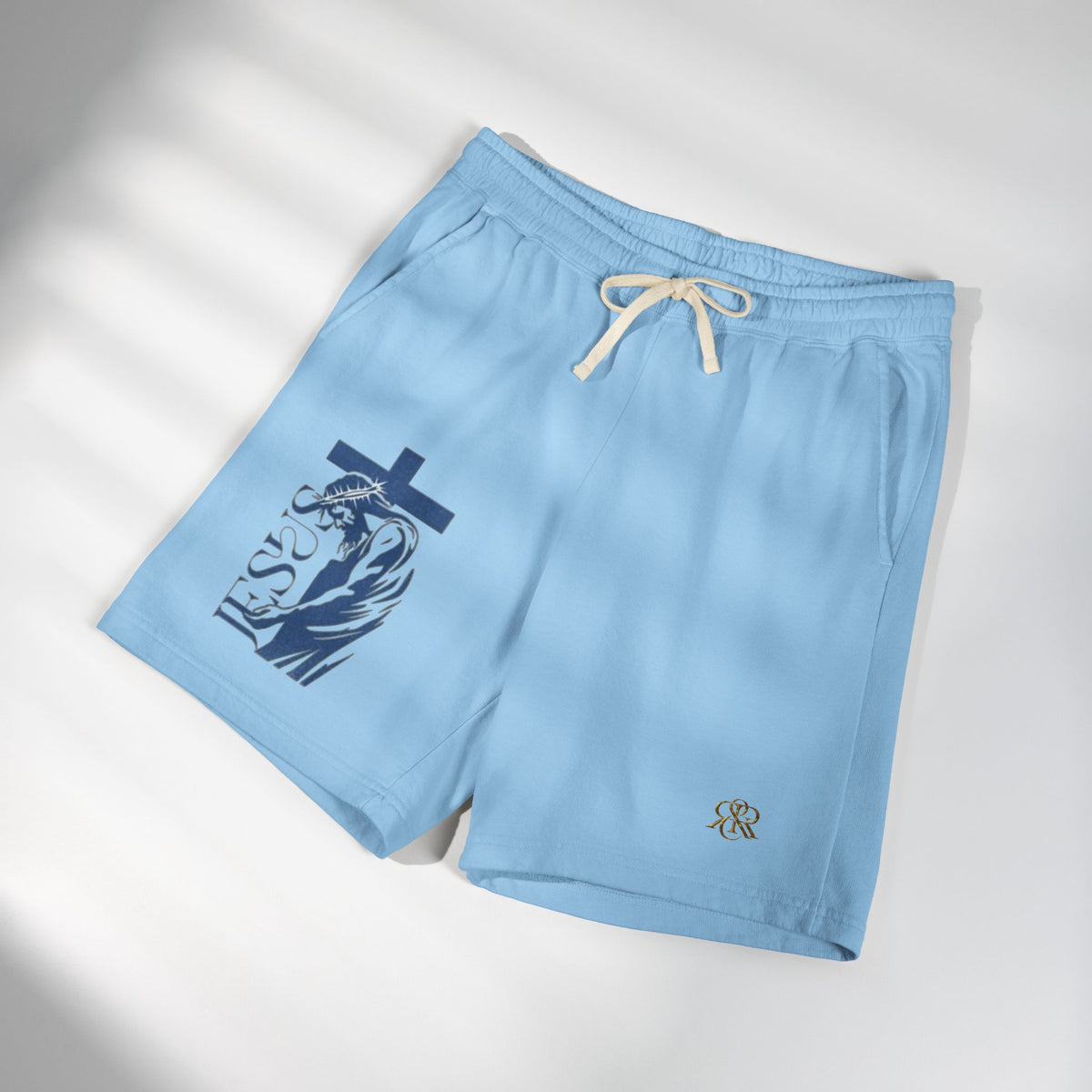 Faith Graphic Sweat Shorts — 'Jesus' Cross & Crown Lightweight Fleece