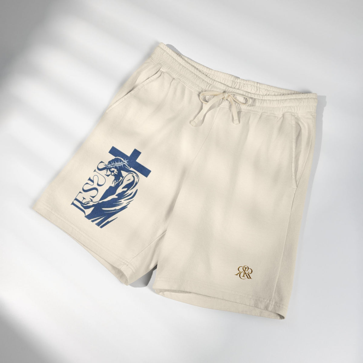 Faith Graphic Sweat Shorts — 'Jesus' Cross & Crown Lightweight Fleece