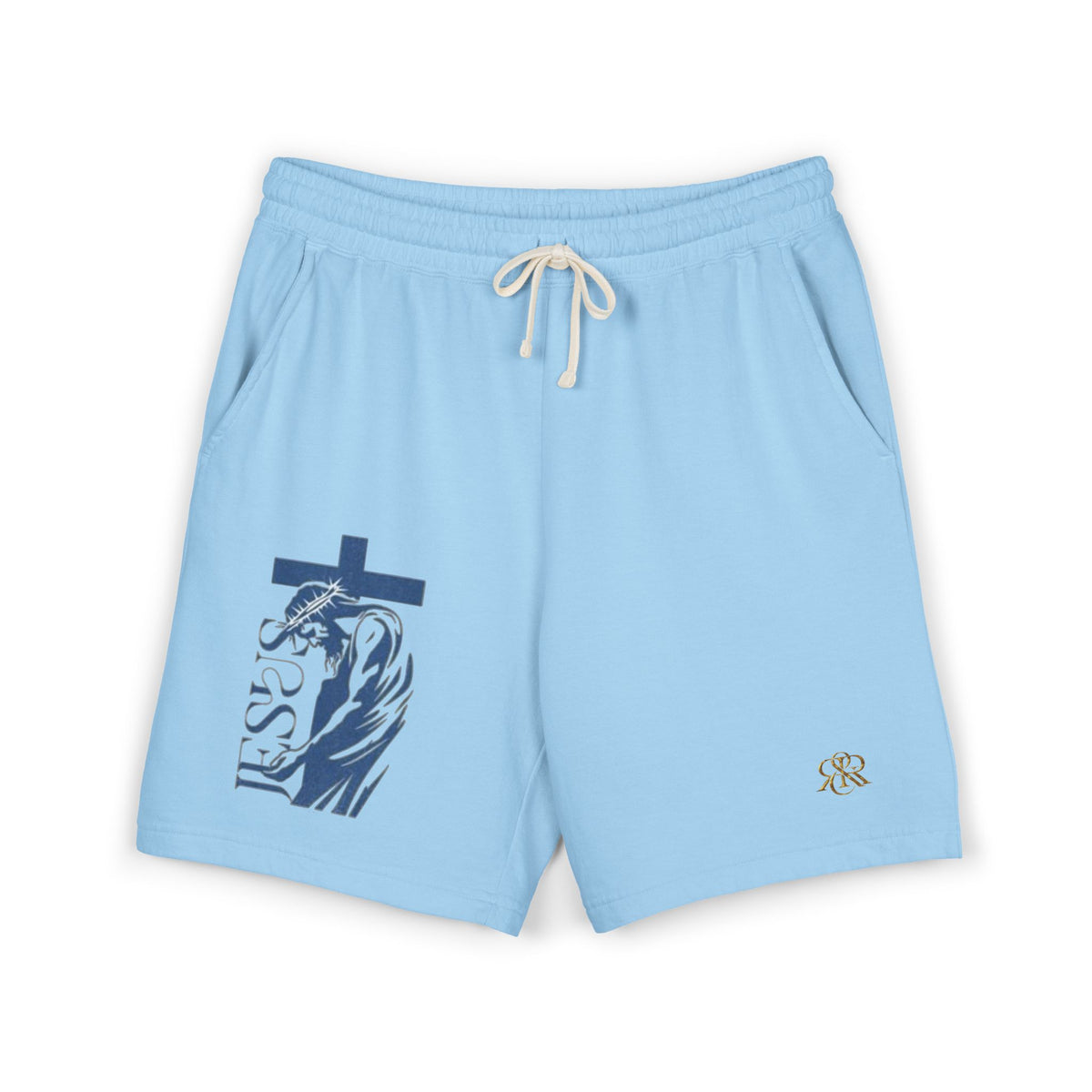 Faith Graphic Sweat Shorts — 'Jesus' Cross & Crown Lightweight Fleece
