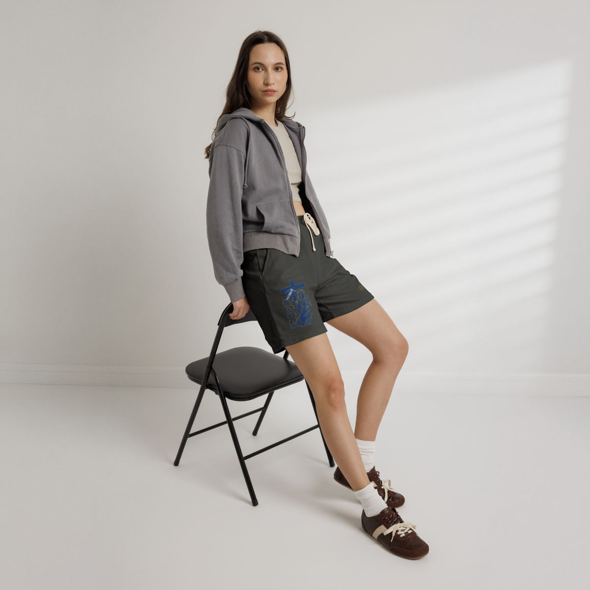 Faith Graphic Sweat Shorts — 'Jesus' Cross & Crown Lightweight Fleece