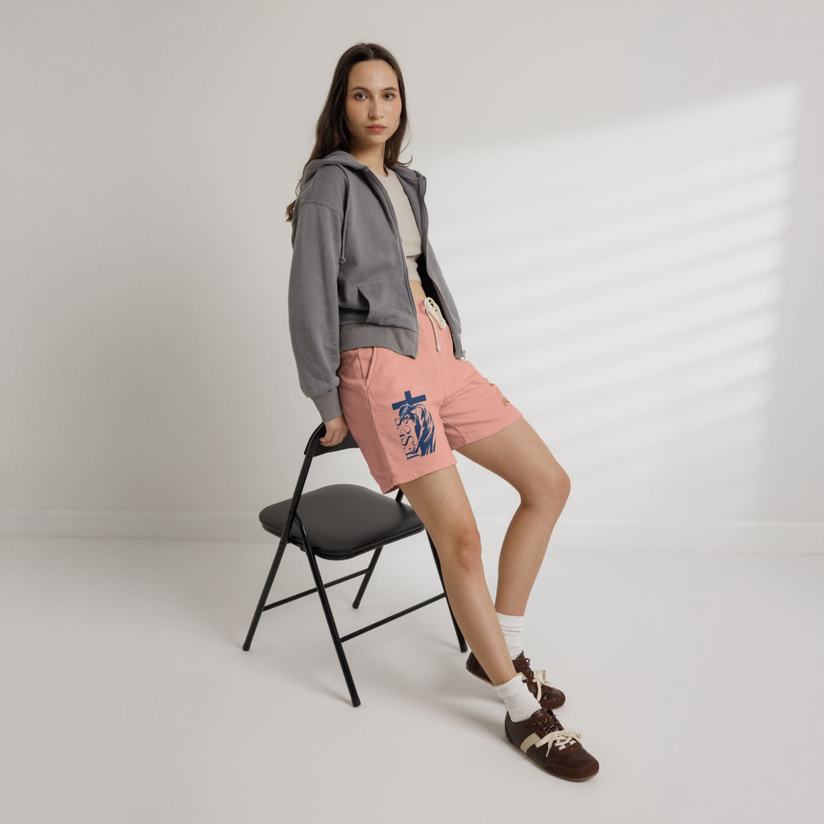 Faith Graphic Sweat Shorts — 'Jesus' Cross & Crown Lightweight Fleece
