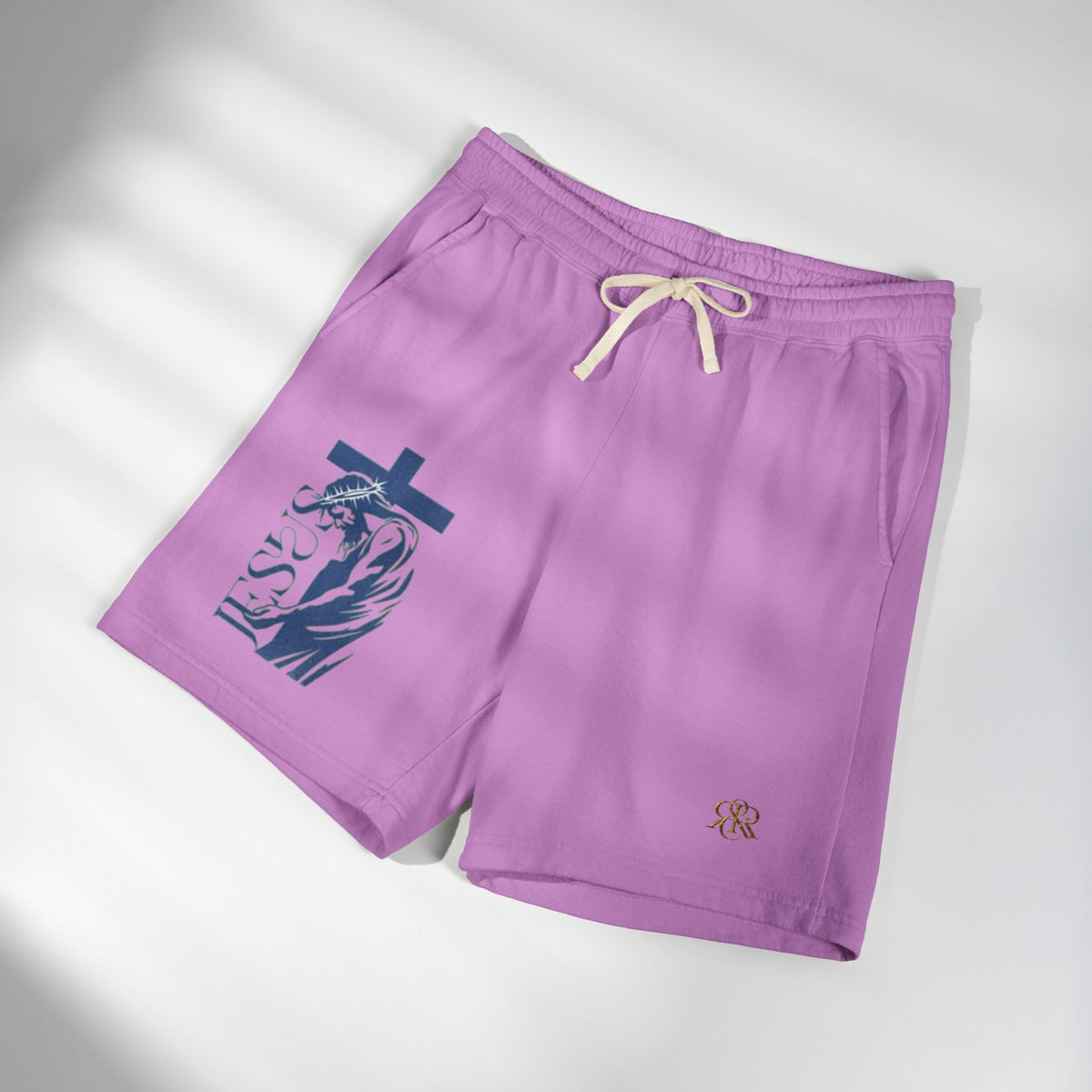 Faith Graphic Sweat Shorts — 'Jesus' Cross & Crown Lightweight Fleece
